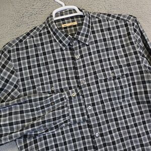 John‎ Varvatos Shirt Mens L Black White Long Sleeve Button Up Plaid Western Y2K